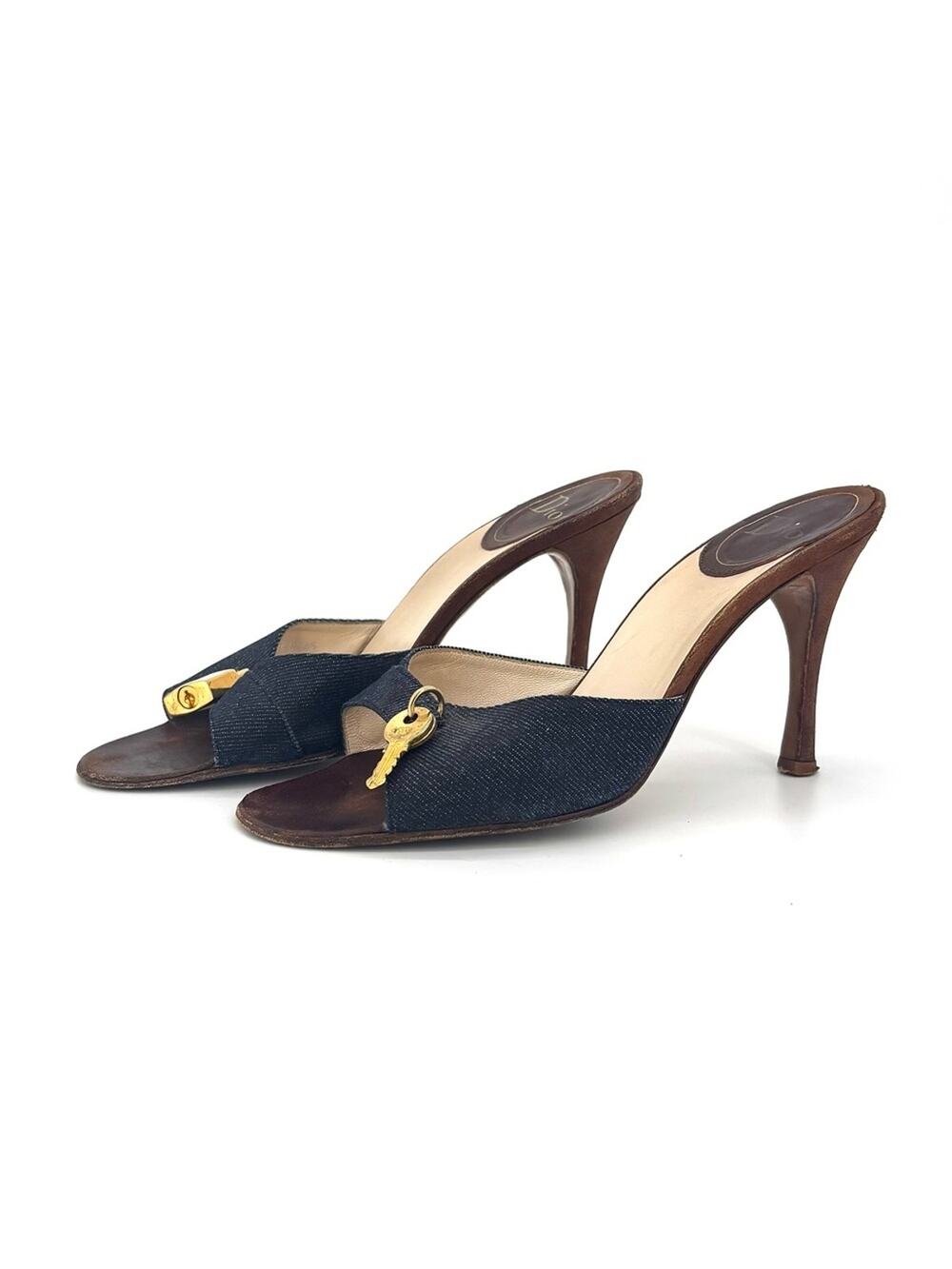 Dior John Galliano Padlock and Key Denim Slip On Mules Sandals 37